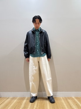 「アイテム（ライダースジャケット）」を使った、Takeshiさん（メンズ・174cm）の秋コーディネート
