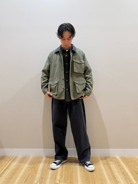 「アイテム（カバーオール）」を使った、Takeshiさん（メンズ・174cm）の秋コーディネート