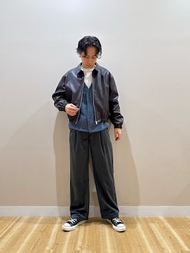 「アイテム（ライダースジャケット）」を使った、Takeshiさん（メンズ・174cm）の秋コーディネート