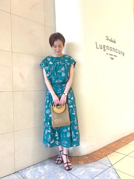 「Te chichi（テチチ）のラタン丸ハンドルペーパーショルダーバッグ（ショルダーバッグ）」を使った、カスミさん（レディース・157cm）の春コーディネート