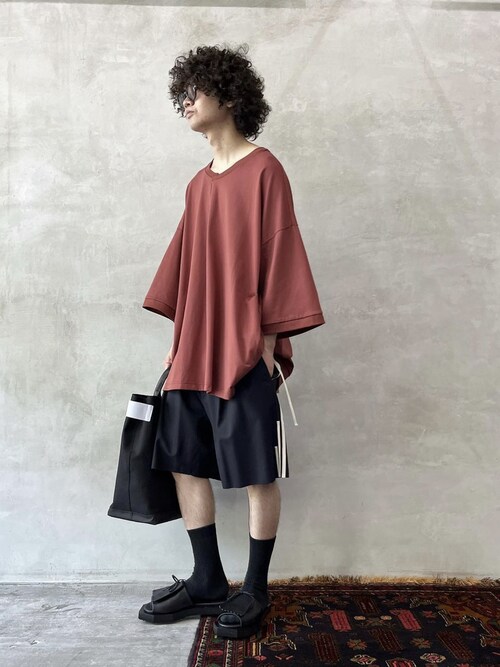 my beautiful landlet】 MERCERIZATION JERSEY TUCK NECK BIG T-SHIRT 
