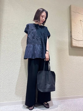 「かぐれ（カグレ）のフロント刺繍フレンチブラウス（シャツ/ブラウス）」を使った、takagi naoさん（レディース・165cm）の夏コーディネート