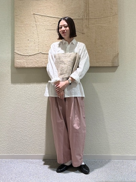 「かぐれ（カグレ）のリネンレギュラーボックスシャツ（シャツ/ブラウス、ホワイト系）」を使った、takagi naoさん（レディース・165cm）の春コーディネート