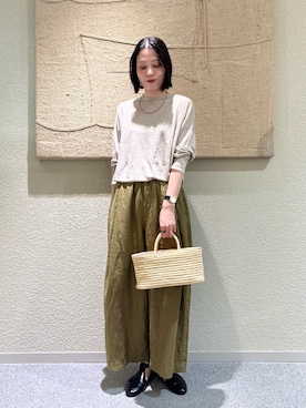 「かぐれ（カグレ）のリネンボートネックカットソー（Tシャツ/カットソー、ベージュ系）」を使った、takagi naoさん（レディース・165cm）の夏コーディネート