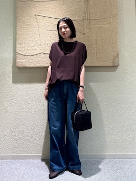 「かぐれ（カグレ）のordinary fits　BELL PANTS（デニムパンツ、ブルー系）」を使った、takagi naoさん（レディース・165cm）の夏コーディネート