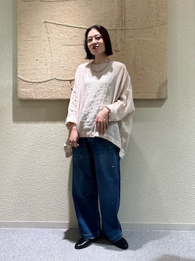 「かぐれ（カグレ）のリネンボイルワイドプルオーバー（シャツ/ブラウス、ピンク系）」を使った、takagi naoさん（レディース・165cm）の春コーディネート