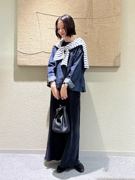 「かぐれ（カグレ）のクロップドボーダーカットソー（Tシャツ/カットソー、ブルー系）」を使った、takagi naoさん（レディース・165cm）の春コーディネート