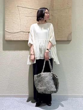 「かぐれ（カグレ）のコットンクレープギャザーブラウス（シャツ/ブラウス、ホワイト系）」を使った、takagi naoさん（レディース・165cm）の春コーディネート