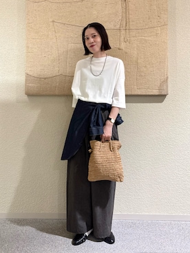 「かぐれ（カグレ）のCORSO ROMA 9　STRAP SANDAL（サンダル、ブラック系）」を使った、takagi naoさん（レディース・165cm）の夏コーディネート