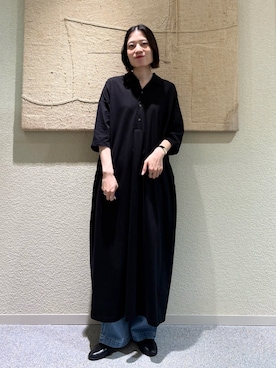 「かぐれ（カグレ）の『2サイズ展開』オープンカラーカットワンピース（ワンピース、ブラック系）」を使った、takagi naoさん（レディース・165cm）の春コーディネート