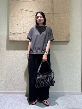 「かぐれ（カグレ）の天竺 ワイドプルオーバー（Tシャツ/カットソー、グレー系）」を使った、takagi naoさん（レディース・165cm）の夏コーディネート