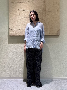 「かぐれ（カグレ）のコットンプリントイージーパンツ（その他パンツ、ブラック系）」を使った、takagi naoさん（レディース・165cm）の夏コーディネート