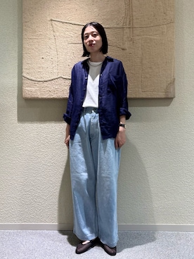 「かぐれ（カグレ）のordinary fits　BELL PANTS（デニムパンツ、ブルー系）」を使った、takagi naoさん（レディース・165cm）の夏コーディネート