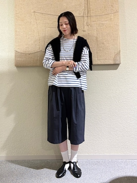 「かぐれ（カグレ）のハイカウントコットンハーフパンツ（その他パンツ、グレー系）」を使った、takagi naoさん（レディース・165cm）の春コーディネート