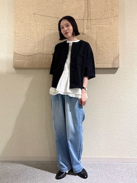 「かぐれ（カグレ）の裾フリルノースリープインナーカットソー（Tシャツ/カットソー、ホワイト系）」を使った、takagi naoさん（レディース・165cm）の夏コーディネート