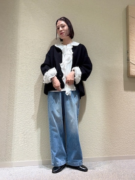 「アイテム（ノーカラージャケット）」を使った、takagi naoさん（レディース・165cm）の冬コーディネート