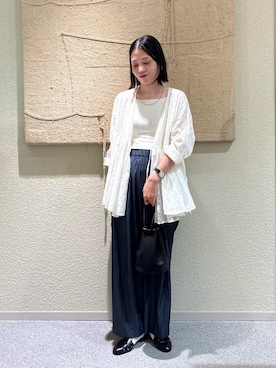 「かぐれ（カグレ）のカットJQアンガルカシャツ（シャツ/ブラウス、ホワイト系）」を使った、takagi naoさん（レディース・165cm）の夏コーディネート