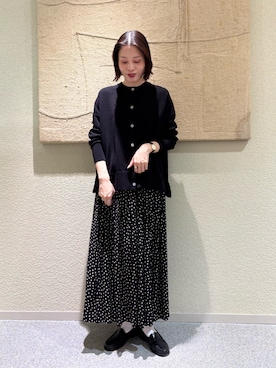 「かぐれ（カグレ）のハイツイストコットンワイドカーディガン（カーディガン/ボレロ、ブラック系）」を使った、takagi naoさん（レディース・165cm）の春コーディネート