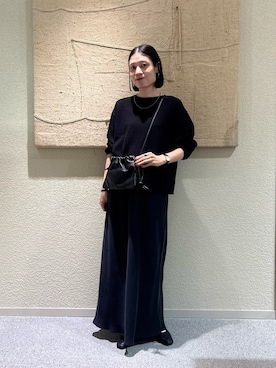 「かぐれ（カグレ）のドライコットンボートネックニット（ニット/セーター、ブラック系）」を使った、takagi naoさん（レディース・165cm）の秋コーディネート