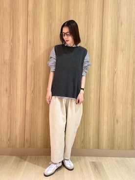 「かぐれ（カグレ）のリネンコットンサルエルパンツ（その他パンツ）」を使った、takagi naoさん（レディース・165cm）の冬コーディネート