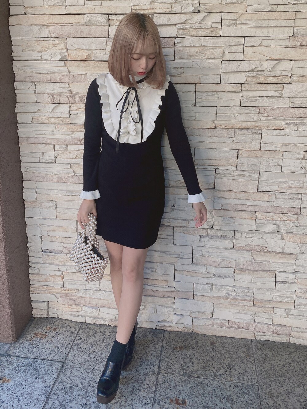 「秋コーデ、ニットワンピース、今日のコーデ、ママファッション」｜「Rumのアイテム（バッグ、ホワイト系）」を使った、fuukaさん（レディース・157cm）の秋コーディネートの1枚目の写真