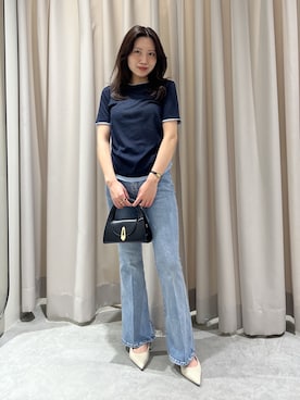 「FREE'S MART（フリーズマート）の◆レイヤード風半袖カットソー（Tシャツ/カットソー、ブルー系）」を使った、yuiさん（レディース・148cm）の春コーディネート