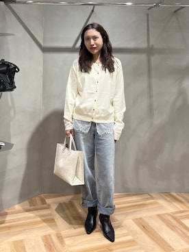 「FREE'S MART（フリーズマート）の【4サイズ展開XS-L】ストレートデニムパンツ【低身長サイズ有】（デニムパンツ、ブルー系）」を使った、yuiさん（レディース・148cm）の夏コーディネート