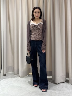 「FREE'S MART（フリーズマート）の◆花柄キャミ×カーディガンセット（Tシャツ/カットソー、ブラウン系）」を使った、yuiさん（レディース・148cm）の夏コーディネート