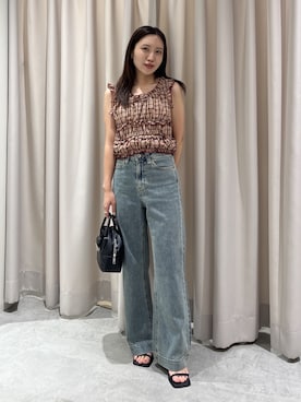「FREE'S MART（フリーズマート）の◆シャーリングタンクトップブラウス（シャツ/ブラウス、レッド系）」を使った、yuiさん（レディース・148cm）の夏コーディネート