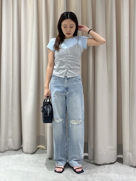 「FREE'S MART（フリーズマート）の◆アイレットレースキャミソール（Tシャツ/カットソー、グレー系）」を使った、yuiさん（レディース・148cm）の夏コーディネート