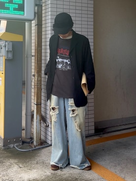 「アイテム（テーラードジャケット、ブラック系）」を使った、みっち~さん（メンズ・165cm）の秋コーディネート