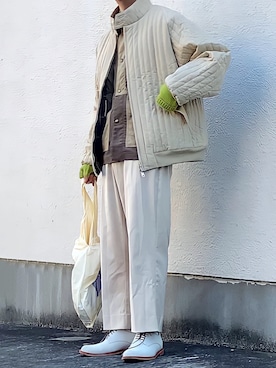 「チョコ色に染まれ」｜「アイテム（ノーカラージャケット）」を使った、みっち~さん（メンズ・165cm）の冬コーディネート