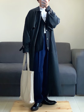 「古着好きな人と繋がりたい」｜「アイテム（トレンチコート）」を使った、みっち~さん（メンズ・165cm）の冬コーディネート