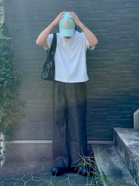 「HARE（ハレ）の【SET UP対応】レザーワイドパンツ(HARE)（その他パンツ）」を使った、みっち~さん（メンズ・165cm）の夏コーディネート