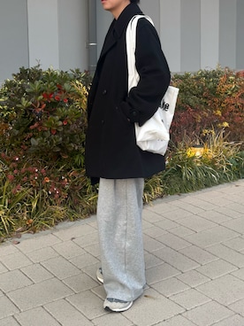 「アイテム（ノーカラーコート）」を使った、みっち~さん（メンズ・165cm）の冬コーディネート