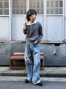 「gadidanoniemのアイテム（デニムパンツ、ブルー系）」を使った、みっち~さん（メンズ・165cm）の秋コーディネート