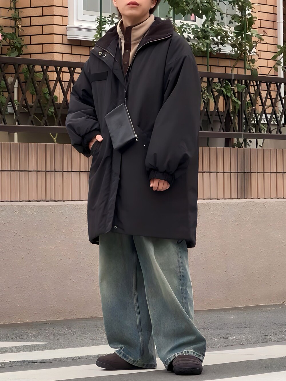 「新星WEARISTAにエントリー、WEARyouthコーデ、ヌプシ、ノースフェイス、モノマート、ファッジ、低身長コーデ、低身長男子、デニムパンツ、休日スタイル、カジュアル、冬コーデ、クリスマスコーデ、お出かけコーデ」｜「MONO-MART LADY'Sのアイテム（ジャケット/アウター、ブラック系）」を使った、みっち~さん（メンズ・165cm）の冬コーディネートの1枚目の写真