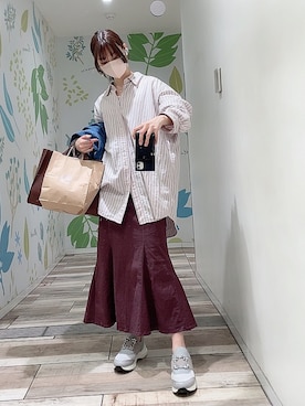 「GRL（グレイル）のハイウエストマーメイドツイルスカート（スカート）」を使った、ひみこさん（レディース・160cm）の春コーディネート