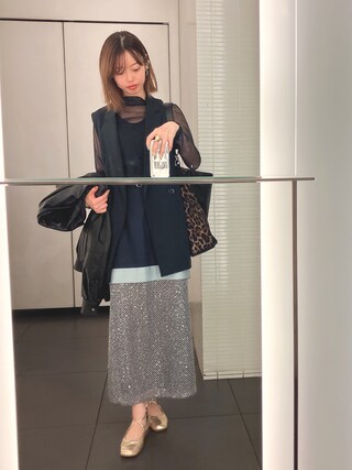 ＊完売品✦新品タグ付✦０サイズ＊シアードッキングタイトスカート ネイビー 紺 LILY BROWN（リリーブラウン）の「シアードッキングタイト