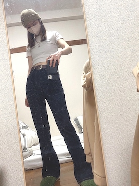 「FIRST DOWN（ファーストダウン）のアイテム（帽子）」を使った、ひみこさん（レディース・160cm）の春コーディネート