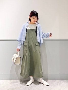 「GLOBAL WORK（グローバルワーク）のアイテム（ジャンパースカート）」を使った、kida.さん（レディース・165cm）の冬コーディネート