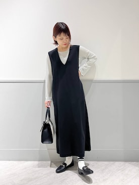 「GLOBAL WORK（グローバルワーク）のアイテム（ジャンパースカート）」を使った、kida.さん（レディース・165cm）の冬コーディネート