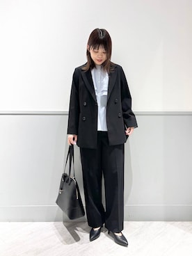 「GLOBAL WORK（グローバルワーク）のウツクシルエットワイドストレート/581010（スラックス、ブラック系）」を使った、kida.さん（レディース・165cm）の春コーディネート
