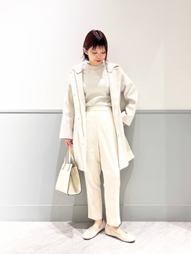 「ウツクシルエット_GLOBAL WORK」｜「アイテム（ノーカラーコート）」を使った、kida.さん（レディース・165cm）の秋コーディネート