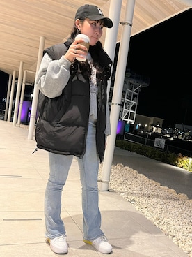 「メンズライクコーデ」｜「アイテム（ダウンベスト）」を使った、#zuさん（レディース・158cm）の春コーディネート