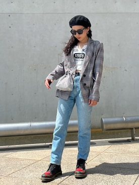 「海外系ファッション」｜「アイテム（テーラードジャケット）」を使った、#zuさん（レディース・158cm）の春コーディネート
