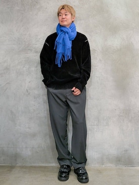 「アイテム（マフラー、ブルー系）」を使った、藤田さん（メンズ・170cm）の冬コーディネート