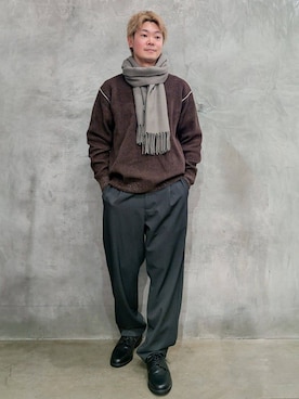 「アイテム（マフラー、グリーン系）」を使った、藤田さん（メンズ・170cm）の秋コーディネート