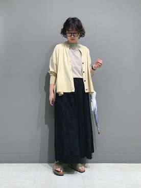 「かぐれ（カグレ）のハイツイストコットンワイドカーディガン（カーディガン/ボレロ、ホワイト系）」を使った、yoshidadaさん（レディース・162cm）の春コーディネート
