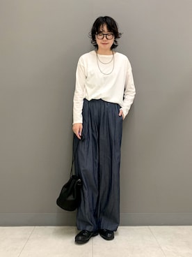 「かぐれ（カグレ）のコットンラウンドカットソー（Tシャツ/カットソー、ホワイト系）」を使った、yoshidadaさん（レディース・162cm）の夏コーディネート
